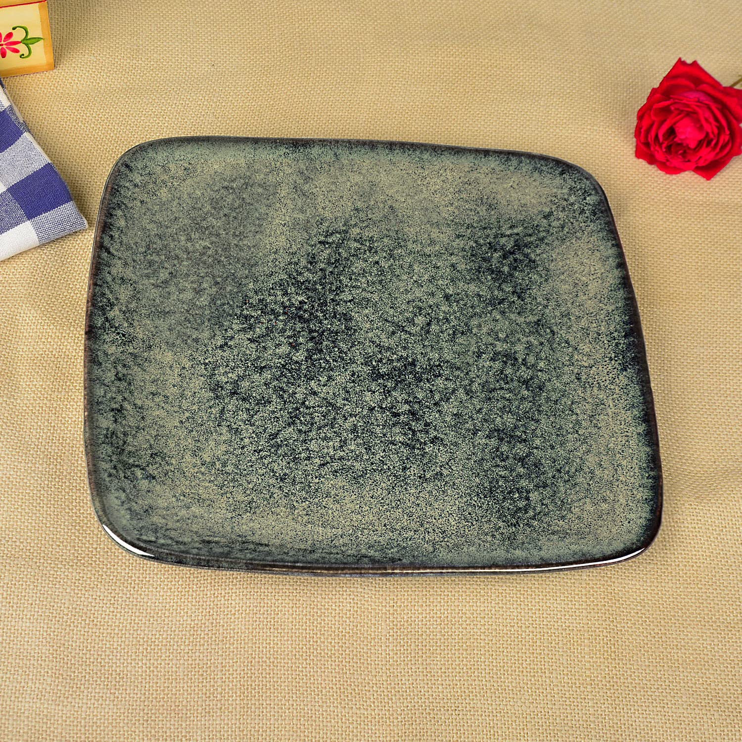 StyleMyWay “Dove Blue Symphony Collection” Studio Pottery Ceramic Square Serving Platter (Dove Blue, L X B - 25 cm X 25 cm) | Starter Serving Tray