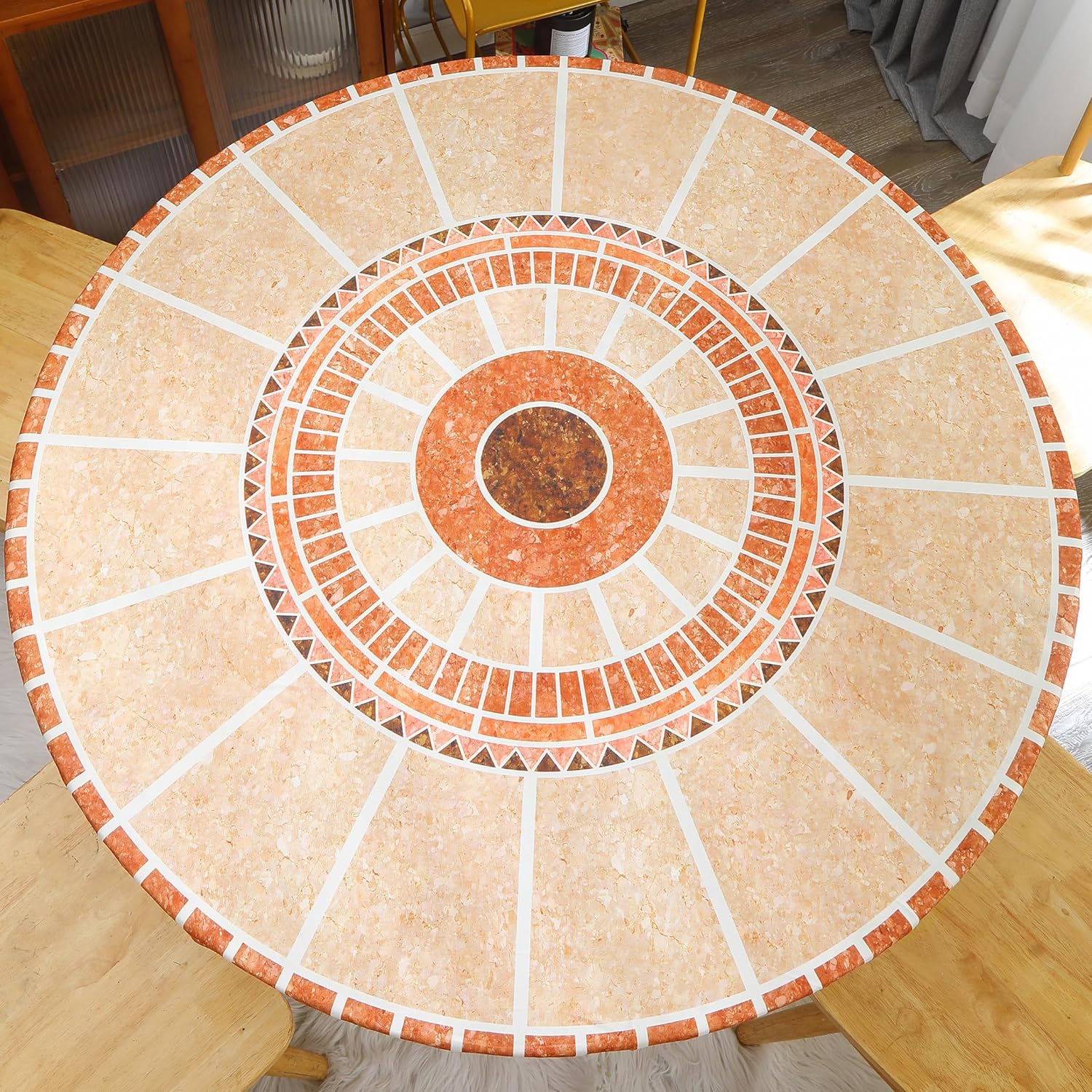 Round Fitted Tablecloth Elastic Edge Design Table Cover Waterproof Table Cloth Wipeable Washable for Round Table Pattern D Best for 45"-56" Round Table