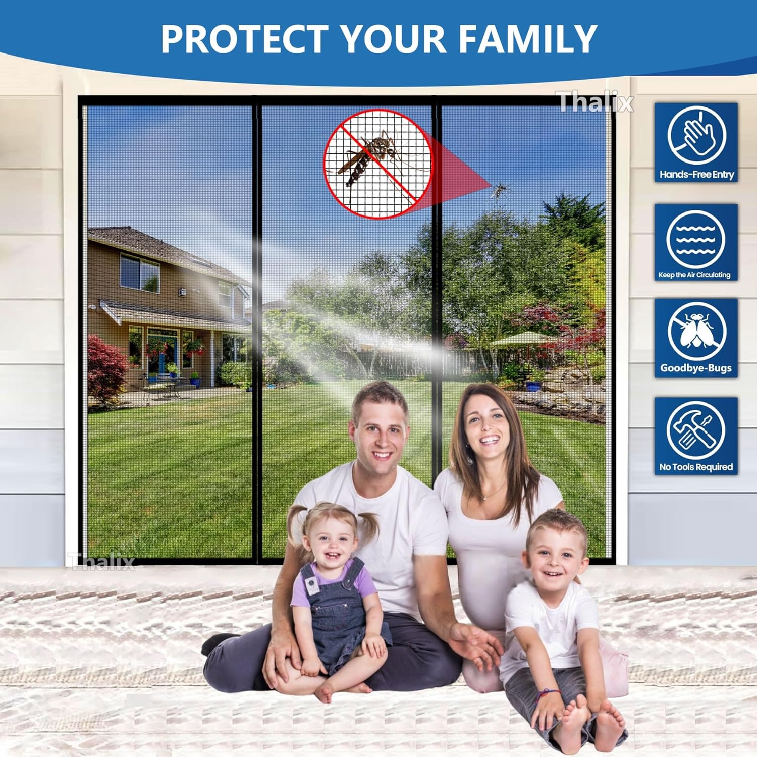 Magnetic Screen Double Door for French Sliding Patio, 144x96 inch Self Sealing Magnets, Double Opening Door Screen Mesh Net Magnetic Closure, Pets & Kids Friendly Black