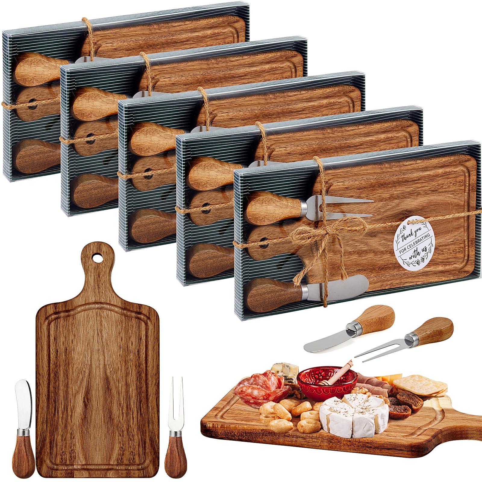 Ziliny 5 Sets Baby Shower Prizes Mini Charcuterie Board, Acacia Color