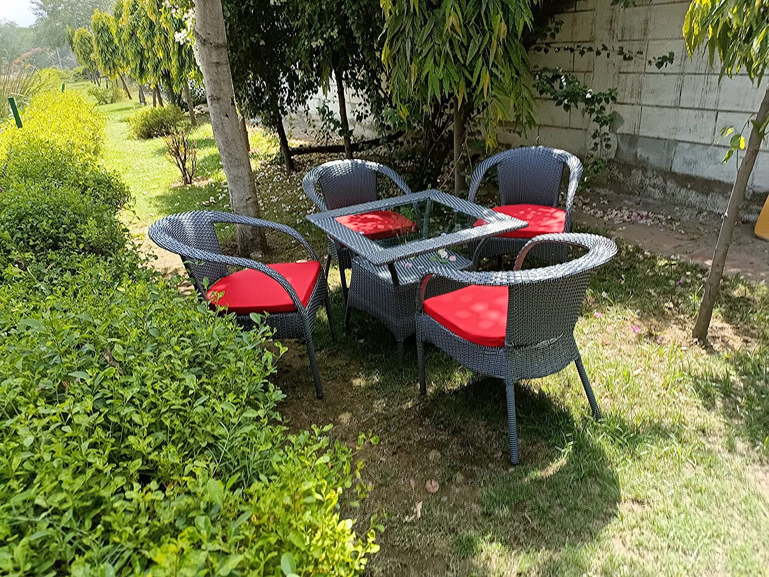ZEROLINE D-8 5-Piece Outdoor Wicker Furniture Set (4 Chairs & 1 Table) | UV Resistant PE Rattan | Powder Coated Steel Frame | Patio, Garden, Balcony & Indoor | with Cushions | Black & Red-image-32