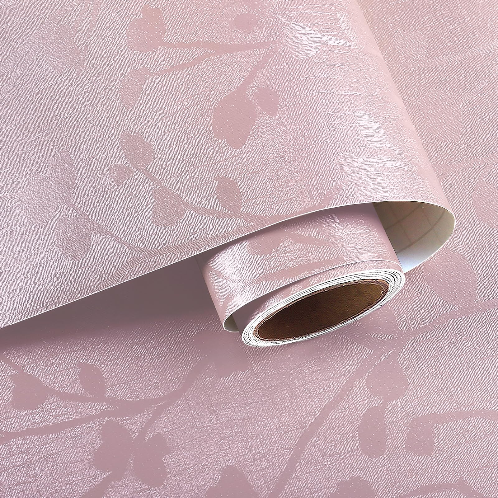 Papier peint autocollant amovible et imperméable rose clair pour armoires de salle de bain