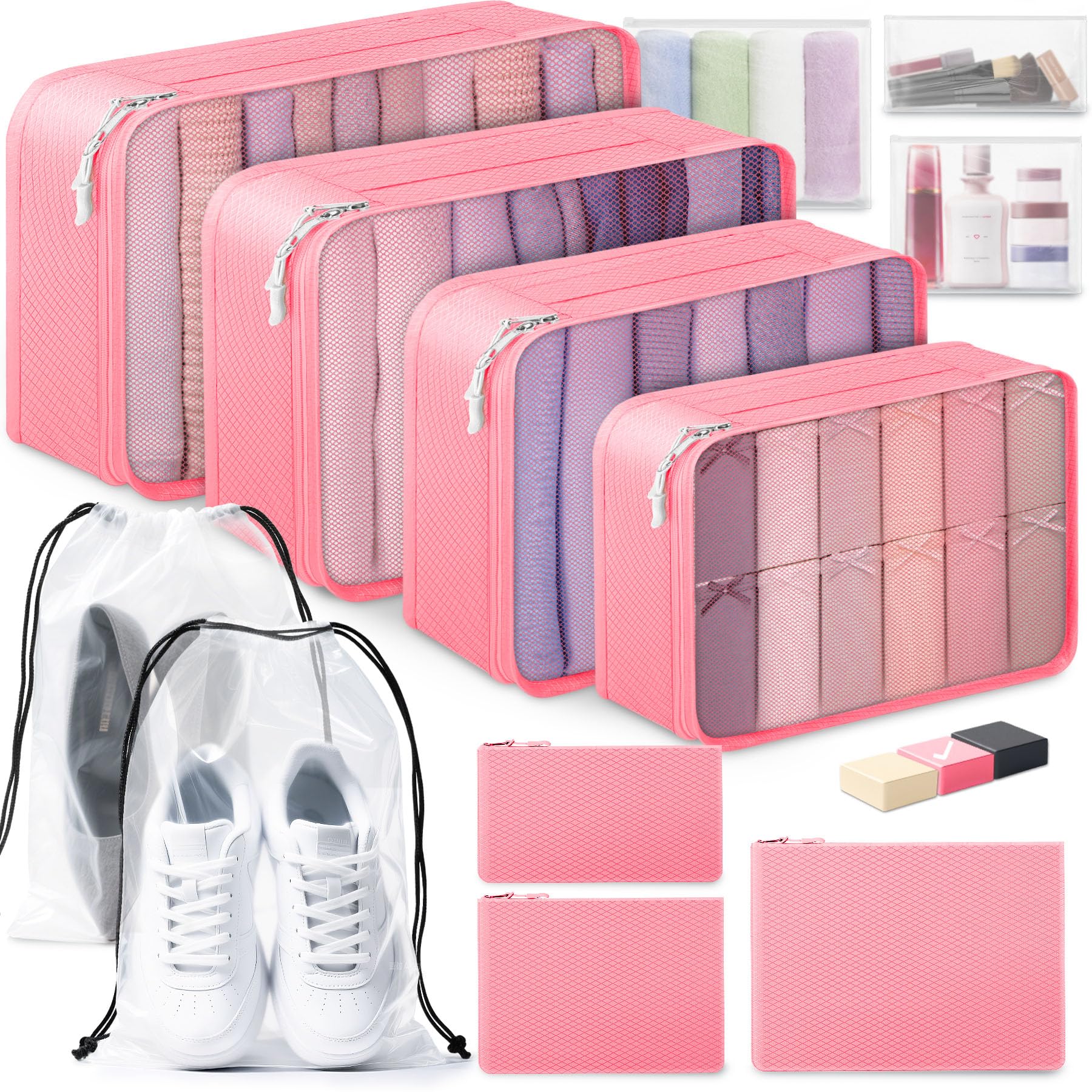 ALL INCLUDED - 12 Set Packing Cubes for Suitcases Carry On, Travel Essentials/Accessories Luggage Organizer Bags Set, Includes Cubes, Shoes Bag, Matte