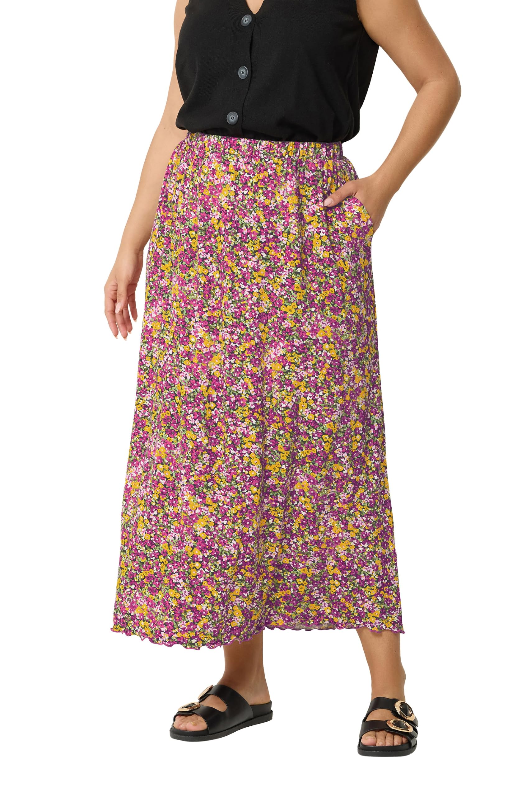 Yours Women's Maxi Skirt - Pink - Floral Print - Jersey - Size 26-28