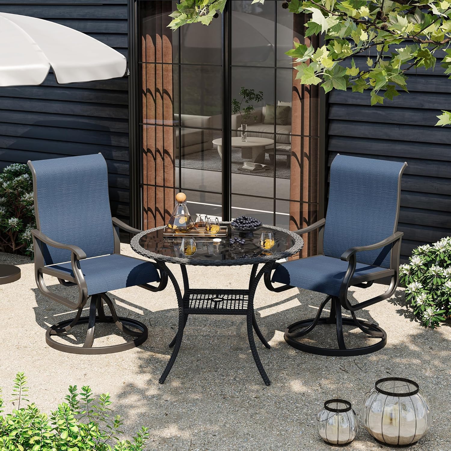 UDPATIO Patio Swivel Chairs Set of 2, Outdoor Swivel Chairs High Back with All Weather Textilene Metal Rocking Frame for Lawn Garden Backyard, Navy Blue