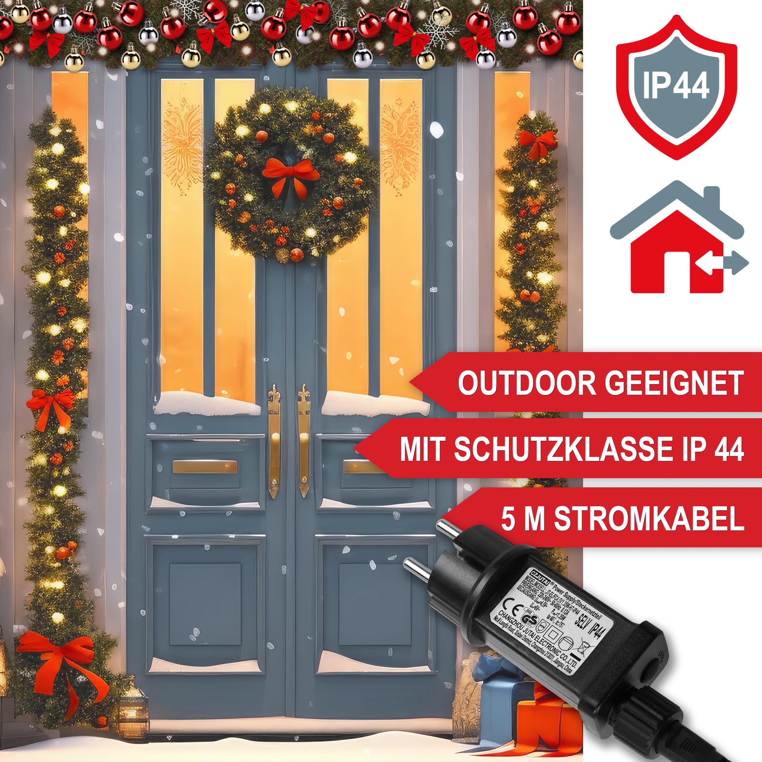 ONBEST Weihnachts-Girlande 10m mit Beleuchtung 100 LEDs warmweiß – Fernbedienung, Timer, 7 Lichteffekte – Weihnachtsdeko Tannengrün mit Lichterkette & Deko für In- & Outdoor (10 Meter)