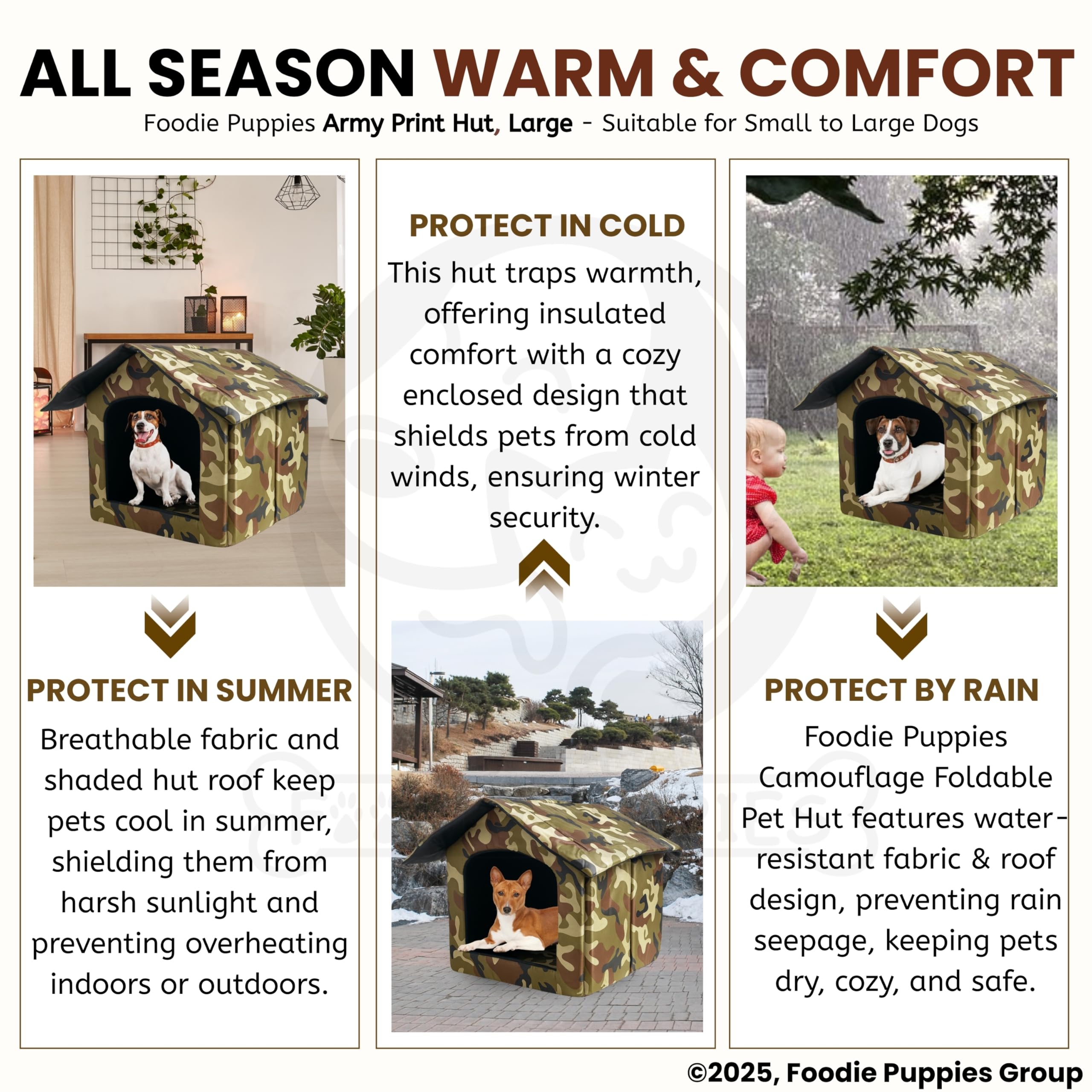 Foodie Puppies Soft & Light Weight Designer Luxurious Foldable Hut Army Print Large Pet Tent/Kennel/House/Hut for Cats/Kitten/Puppies & Dogs (54 x 53 x 62 cm), (Large) 3