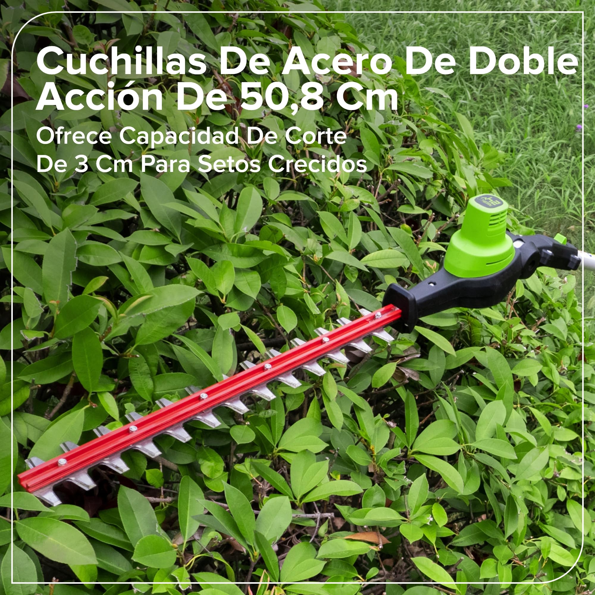 Greenworks Cortasetos + Sierra telescópica 2-en-1 24V con batería 4,0Ah & Cargador USB-C 65W, Motor brushless, Hoja 51 cm, Sierra 20 cm, Cabeza giratoria 112,5°, pértiga 3 Piezas CKPH321A2