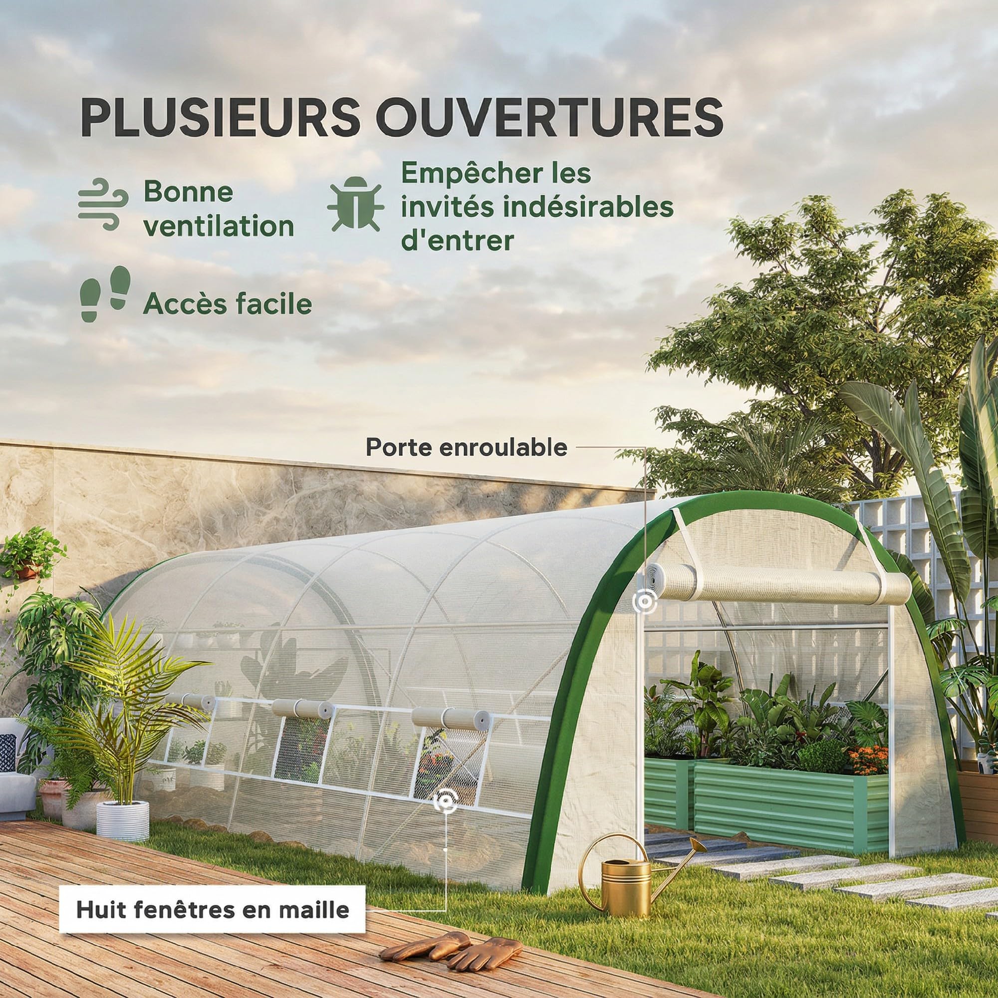 Outsunny Serre de Jardin Tunnel 18 m² Serre à Tomates 6 x 3 x 2 m Blanc