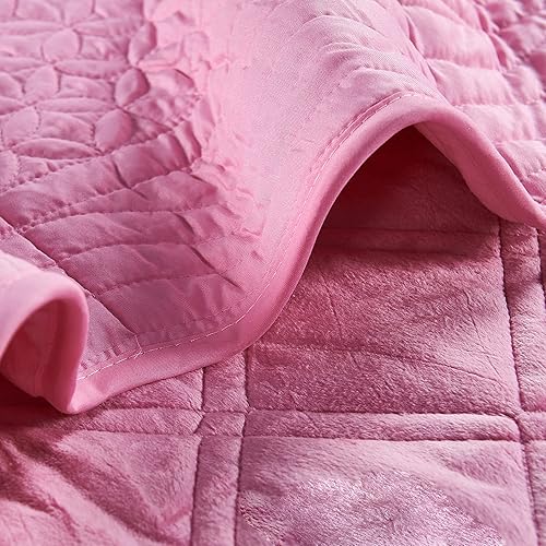 Miniatura 6 de Juego de cobertor de 4 piezas de acolchado supersuave. Serenta., Poliéster & Mezcla de poliéster, Rosado, King