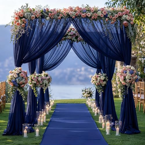 Miniatura 5 de Tela drapeada para arco de boda, 1 panel de 6 yardas, cortinas de telón de fondo de boda para ceremonia, cortinas de tela transparente azul marino