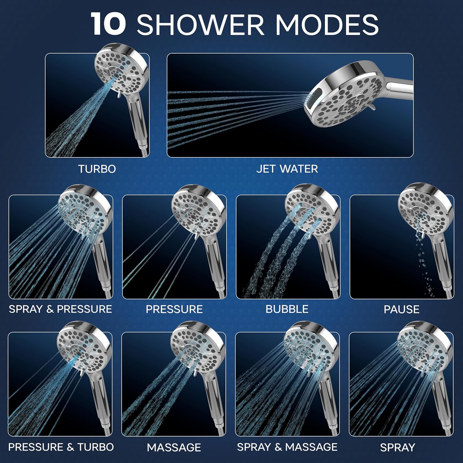 All Metal Tub Faucet with Sprayer, 10 Settings Hand held Shower, Bathtub Faucet with Sprayer Chrome