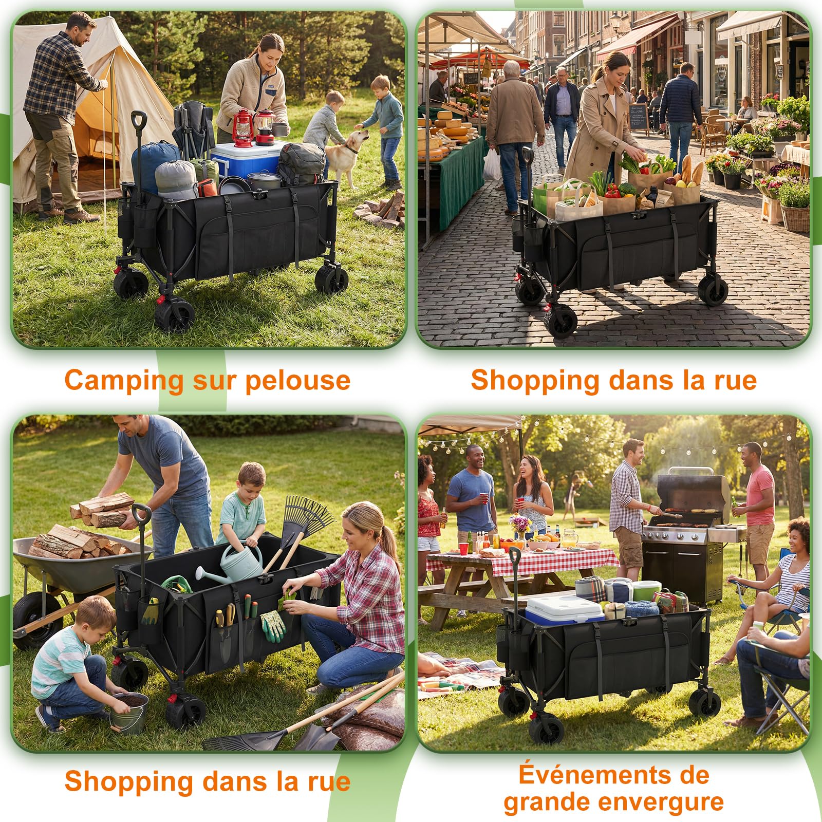Devoko 260L Chariot de Plage Maximum 200KG Chariot de Jardin,Diable Pliant avec Freins,Chariot Pliable Poignée Réglable,Brouette Jardin,Chariots à la Plage Chariots de Transport pour Le Camping Noir