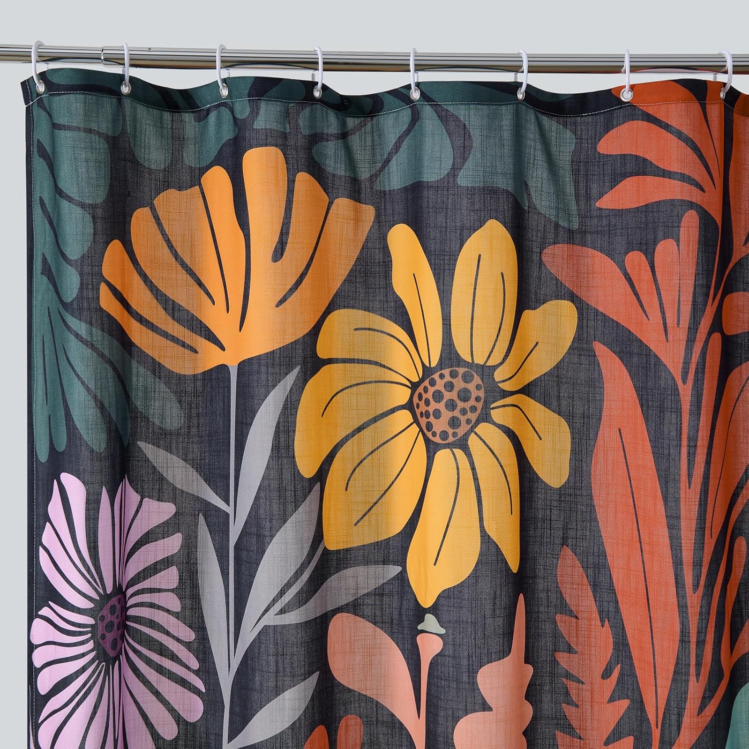 RoomTalks Black Floral Shower Curtain for Funky Aesthetic Bathroom Decor - Heavy Duty Modern Abstract Matisse Flowers Cute Colorful Botanical Shower Curtain Set