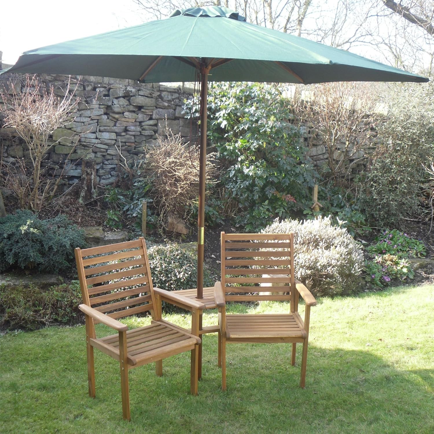 Hardwood Garden Bench Companion Set Love Seat & 2.7m Green