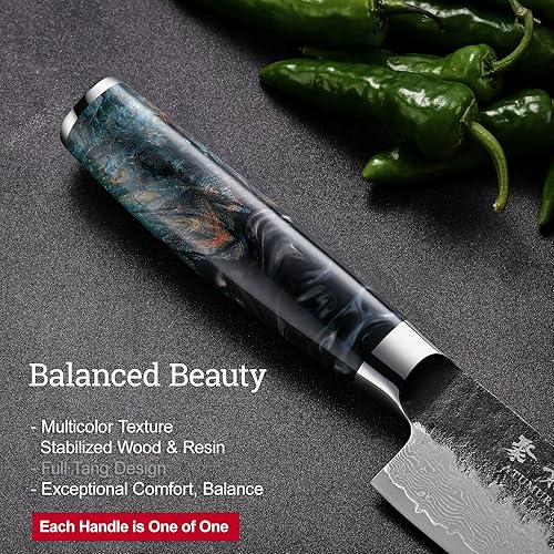 Miniatura 5 de Cuchillo de chef japonés, cuchillo de cocina de damasco de 8 pulgadas con núcleo de acero VG10, cuchillos de cocina profesionales forjados negros