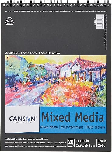 Canson Artist Series - Bloc de papel mixto para medios húmedos o secos doble superficie con texturas finas y medianas 138 libras 11 x 14 pulgadas 20 Canson Artist Series - Bloc de papel mixto para medios húmedos o secos doble superficie con texturas finas y medianas 138 libras 11 x 14 pulgadas 20
