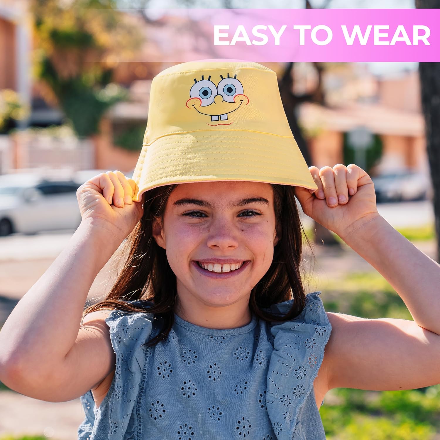 Spongebob TMNT Kids Bucket Hat, Reversible Bucket Hat for Kids Boys & Girls Ages 4–14, Yellow Beach Hat, Summer Hat