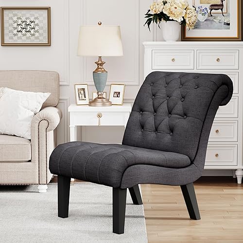 Miniatura 21 de Haobo - Sillas decorativas sin brazos con botón copetudo para sala de estar o sala de recepción (juego de 2) silla de sala de estar, gris Gris,Caqui