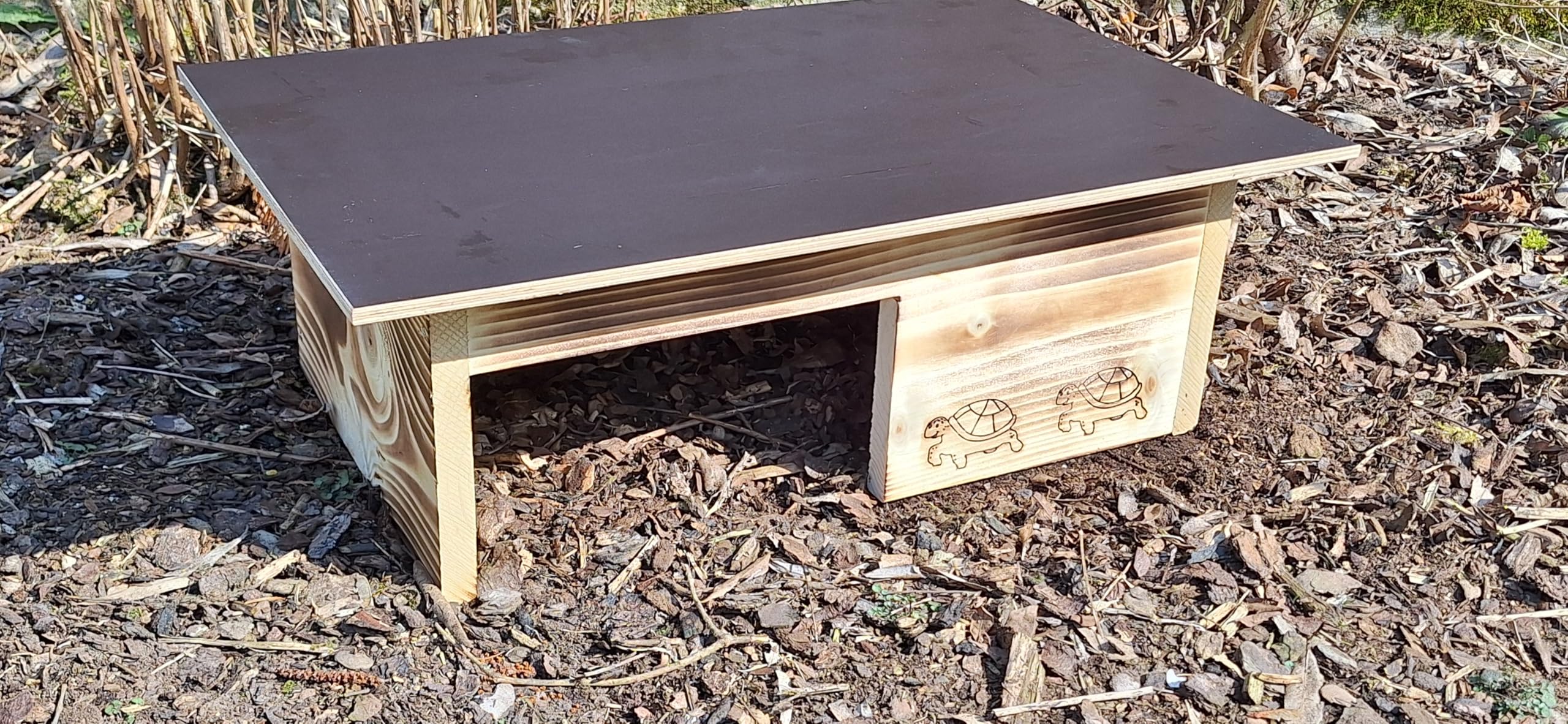 Maison de tortue de qualité supérieure (SH11) en bois massif de 20 mm - Résistante aux intempéries avec fond et porte - Ventilation réglable - Enclos pour tortues - Enclos pour tortues