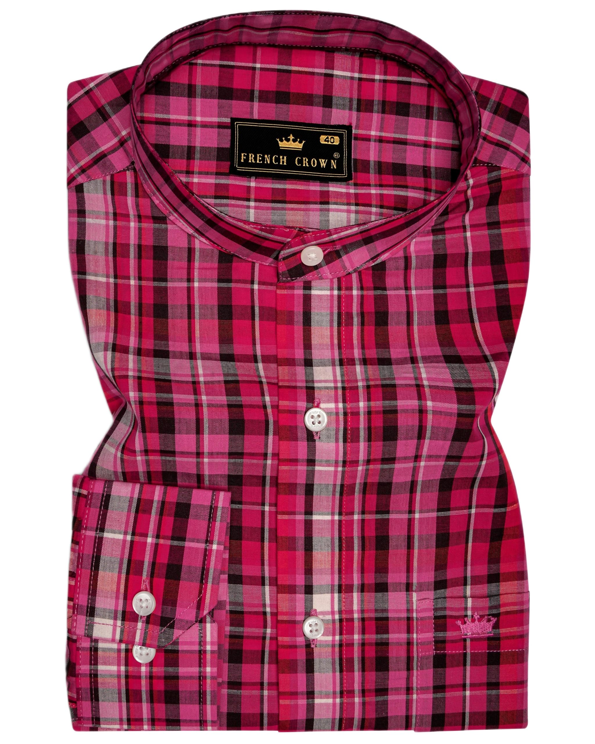 french crown Men's Roszic-Disco Pink Plaid Super Soft Premium Cotton Casual Shirt (Size 38)-picture-24