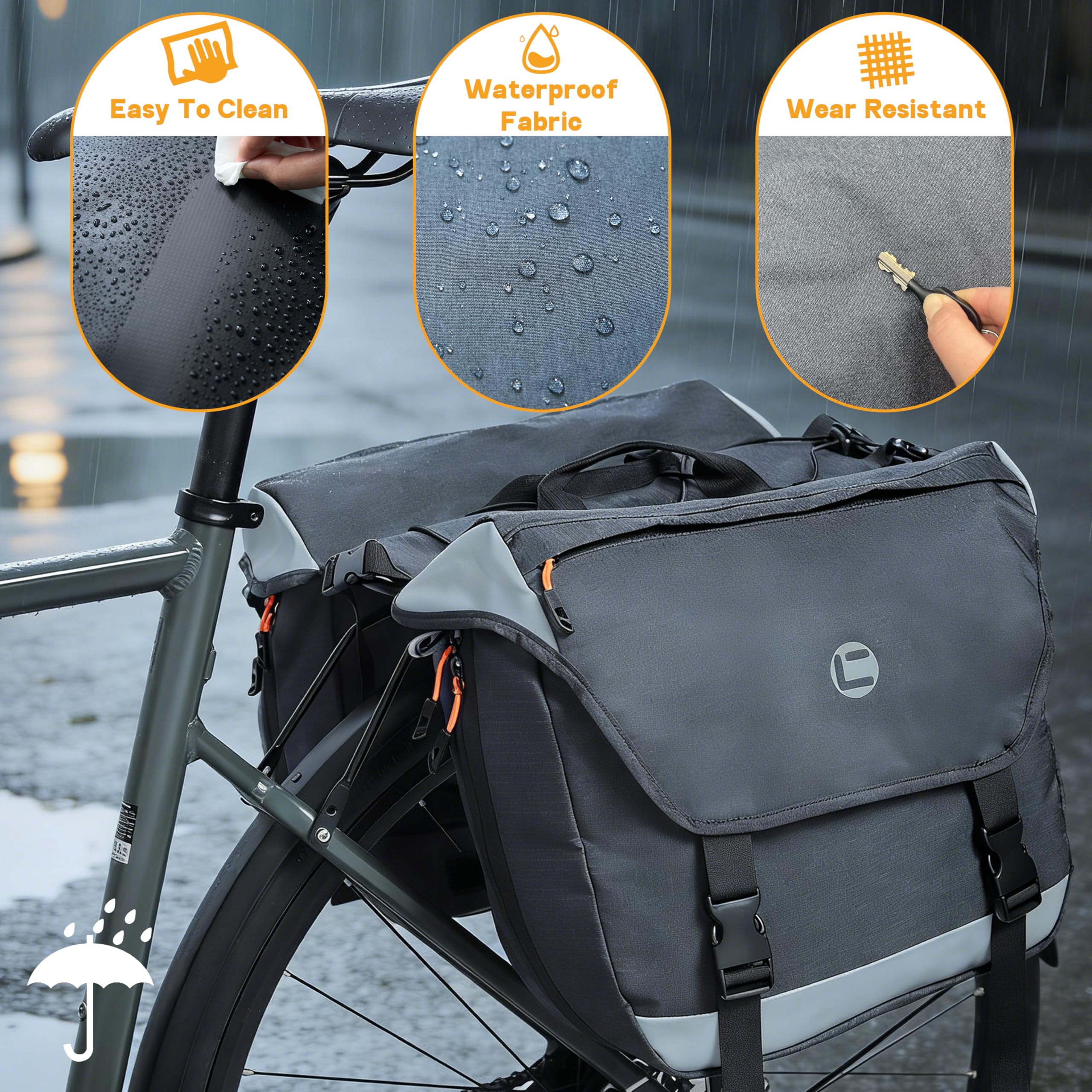 Expandable Bike Panniers - Waterproof Commuter Bags -7