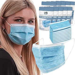 TCP GLOBAL Salon World Safety - 100 Pack Face Masks Breathable Disposable 3-Ply Protective PPE with Nose Clip