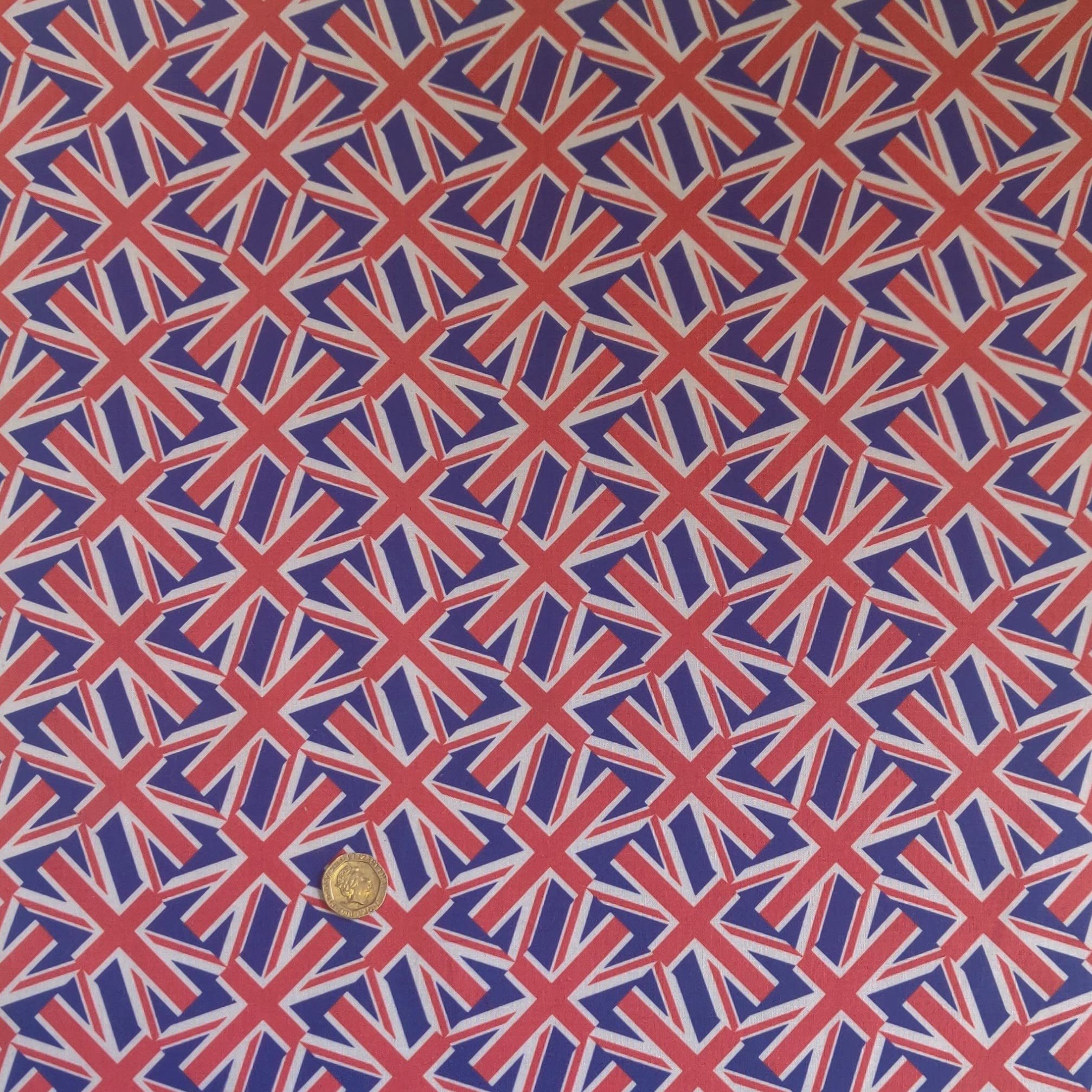 Cotton Jubilee Digital Print Fabric Material Small Union Jacks, 10Mtr 145cm x 1000cm