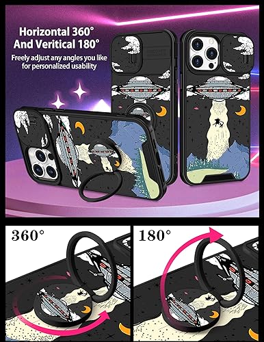 Miniatura 5 de Goocrux Funda 2 en 1 para iPhone 15 Pro para mujeres y niñas, linda funda de teléfono de alienígenas, diseño divertido estético único de universo