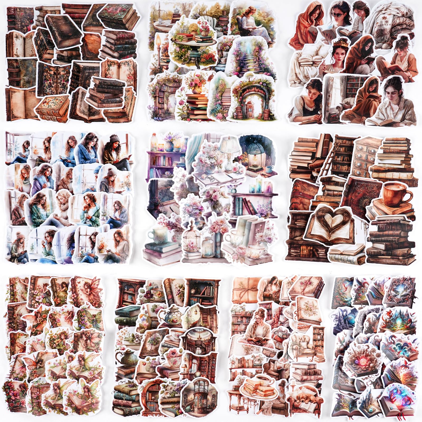 10 Set Scrapbook Stickers, Vintage Book and Vintage Aesthetic Fashion Scrapbook Stickers for Bullet Journal Art Diary Craft Gifts Planner Notebook