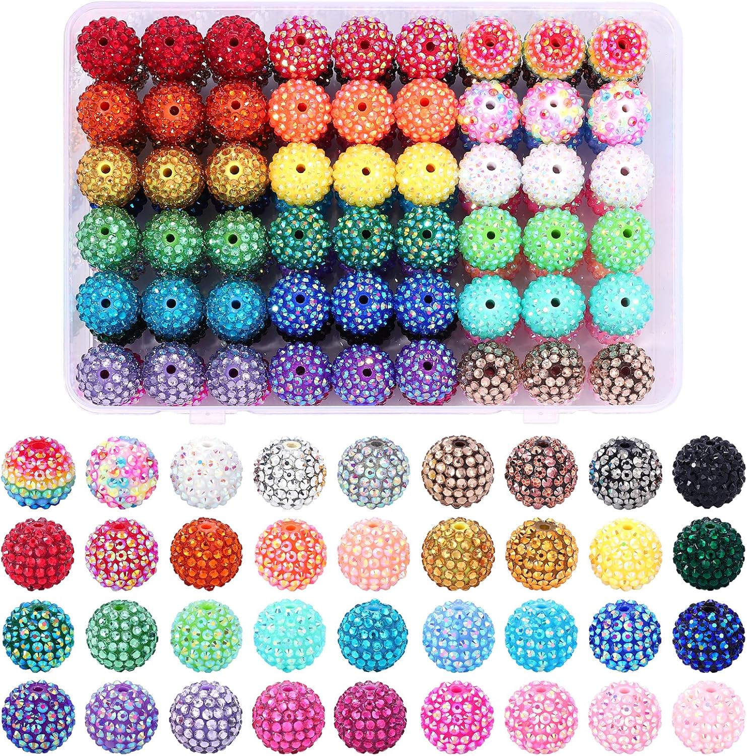 108pcs 20mm Rhinestone Beads for Pens, 36 Colors DIY Round Crystal DIY Disco Ball Resin Rhinestone Chunky Spacer Beads, Jewelry Making, Bracelets, Necklace