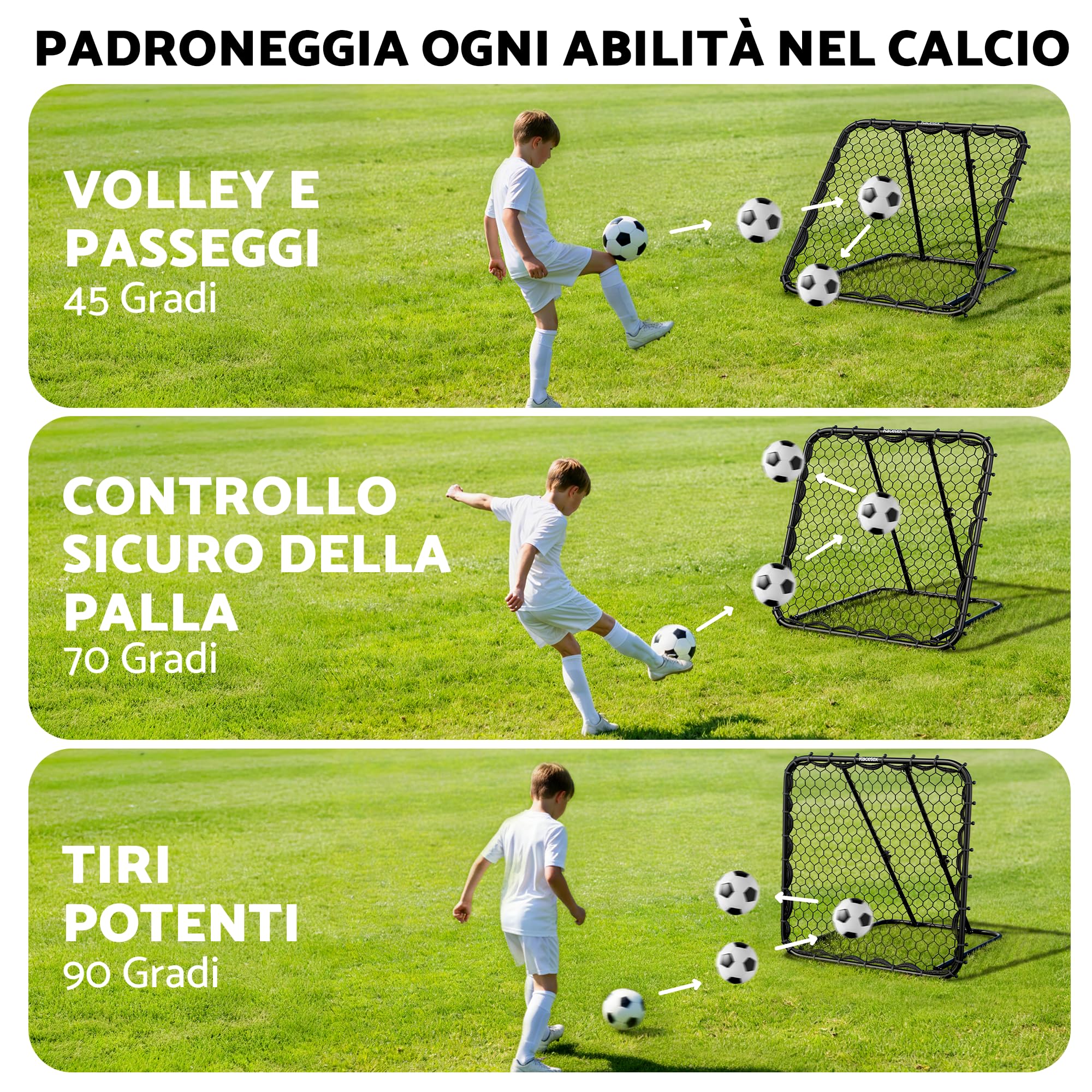 Racetex Rimbalzo per calcio XXL [125 cm x 125 cm) – Rimbalzo da calcio con struttura robusta e angolo regolabile – Calcio rimbalzo per allenamento di tiro, passaporto e balla