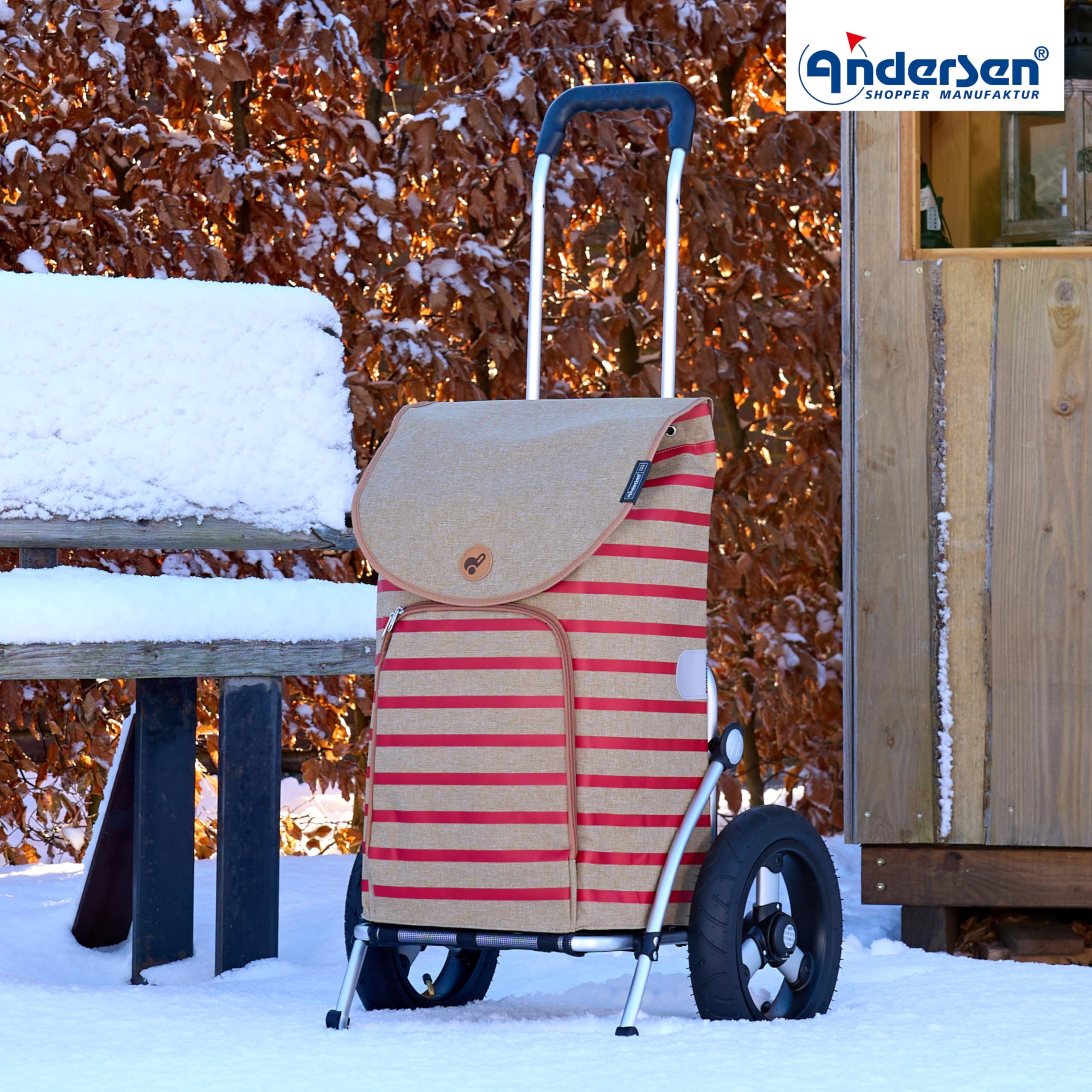 ANDERSEN Royal Shopper Eske wózek na zakupy, czerwony, 47 l, nowoczesny, zrównoważony, na zakupy, aluminium, składany, z pompowanymi oponami