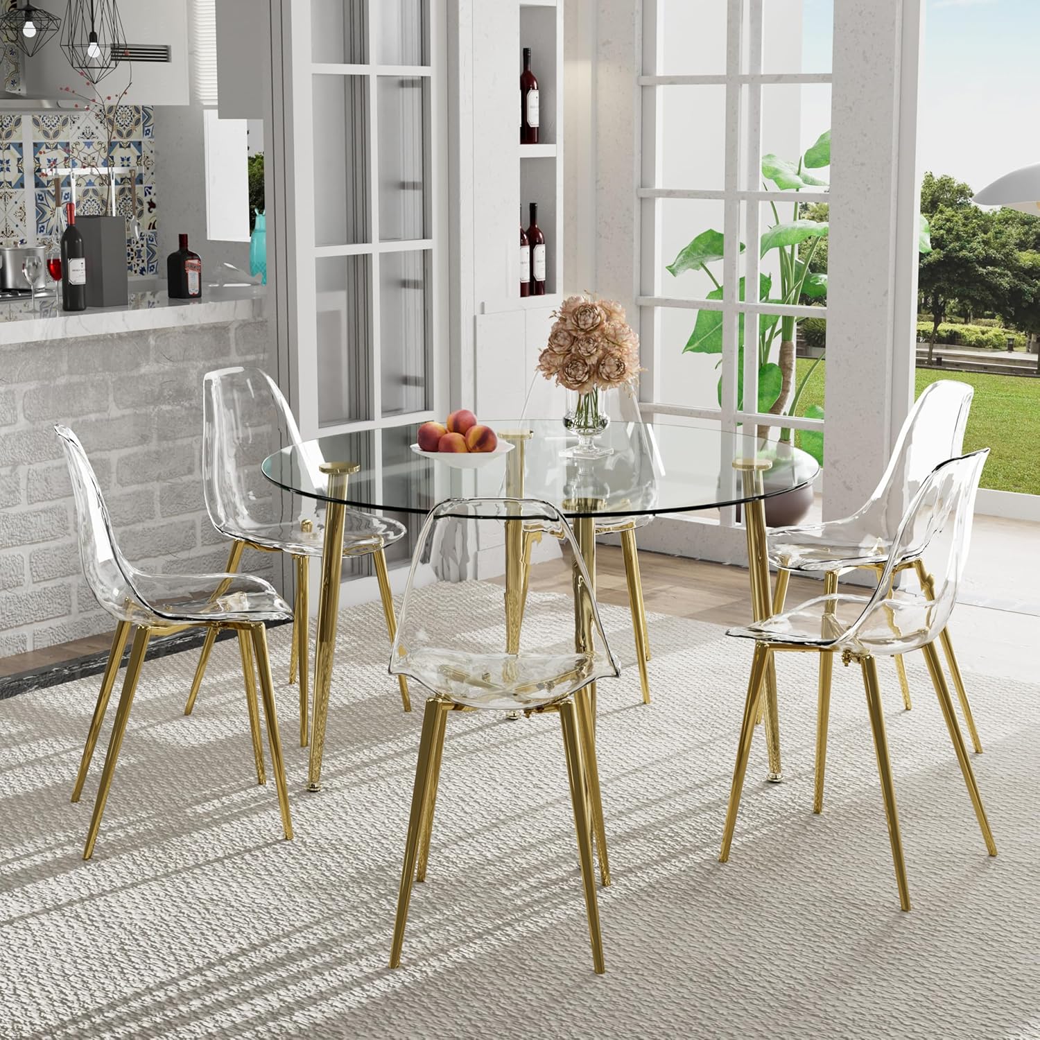 Modern Luxury Round Glass Dining Set for 6, 47 Clear Kenya Ubuy