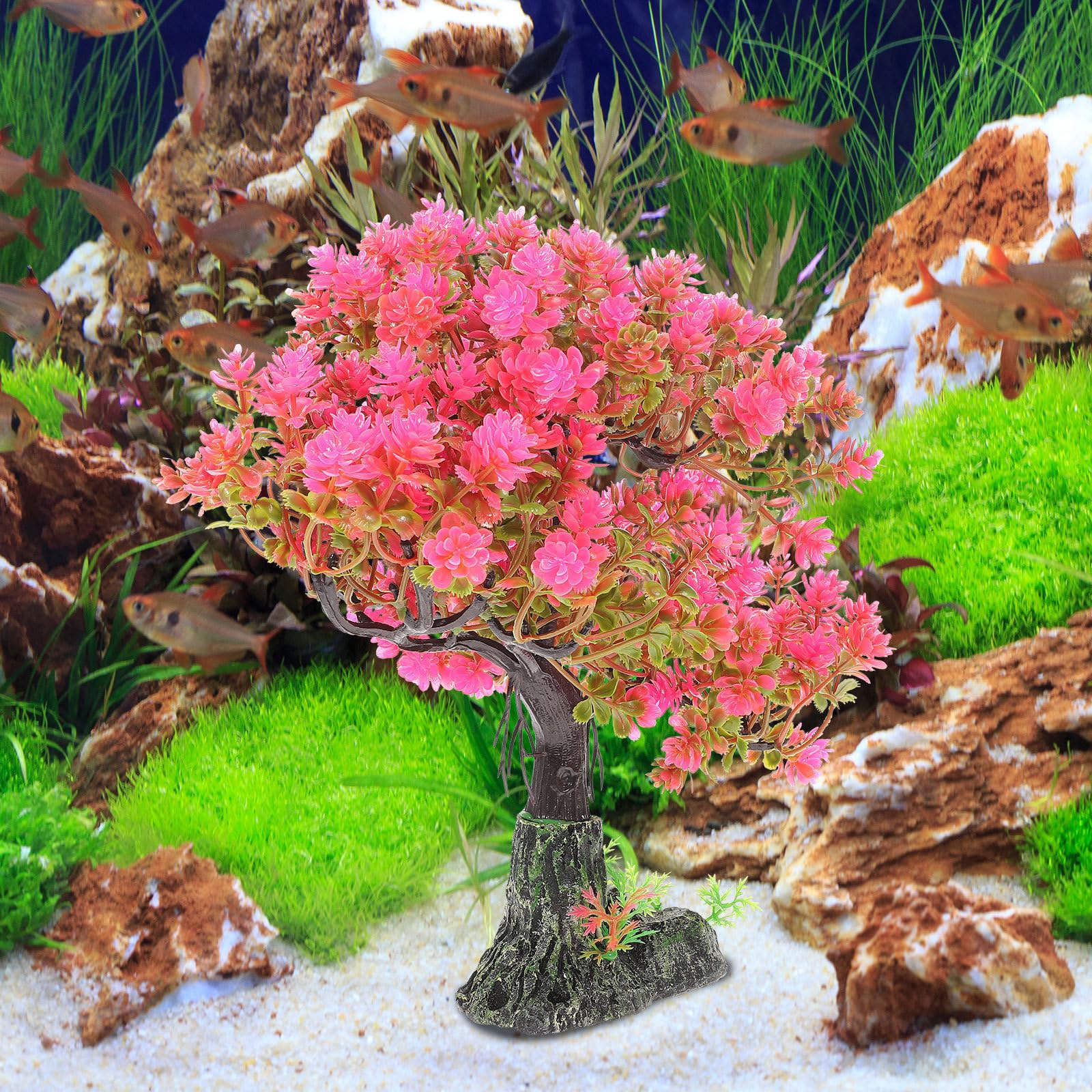 POPETPOP Planta artificial de acuario de plástico, planta de agua, árbol, pecera, bonsái, adorno para pecera, escondite, plato de sushi, decoración para acuario, terrario, paisaje, rosa