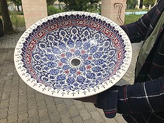 Handmade Turkish Ceramic Bathroom Sink, Moroccan Style Basin, Hand painted kitchen round vessel washbasin, Unique home accessories, Gift her