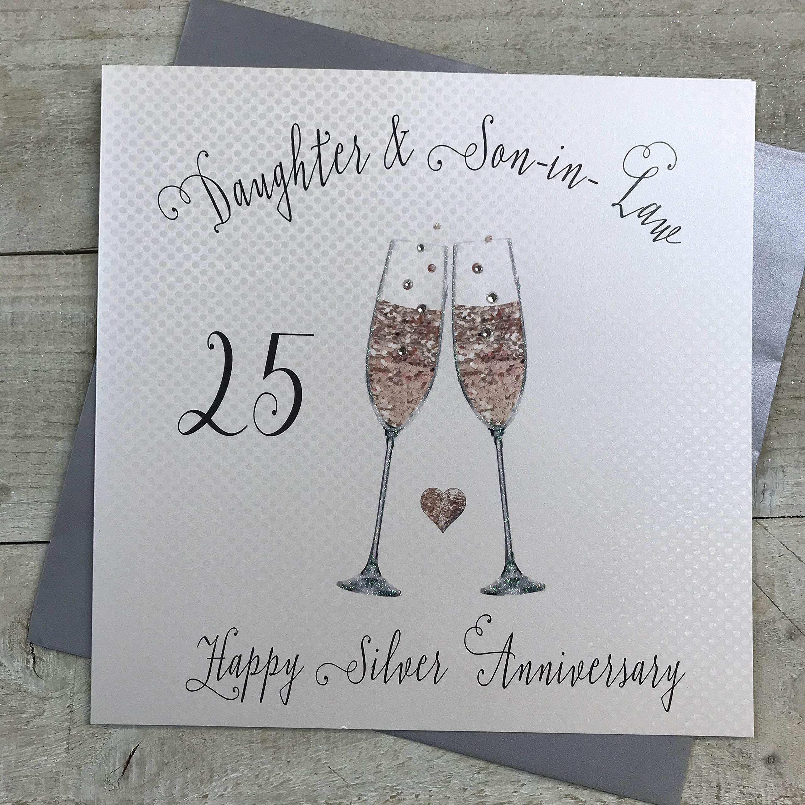 25TH Anniversary Handmade LARGE Card - DAUGHTER & SON-IN-LAW Silver Anniversary Flutes BY WHITE COTTON CARDS (XSS260-25)