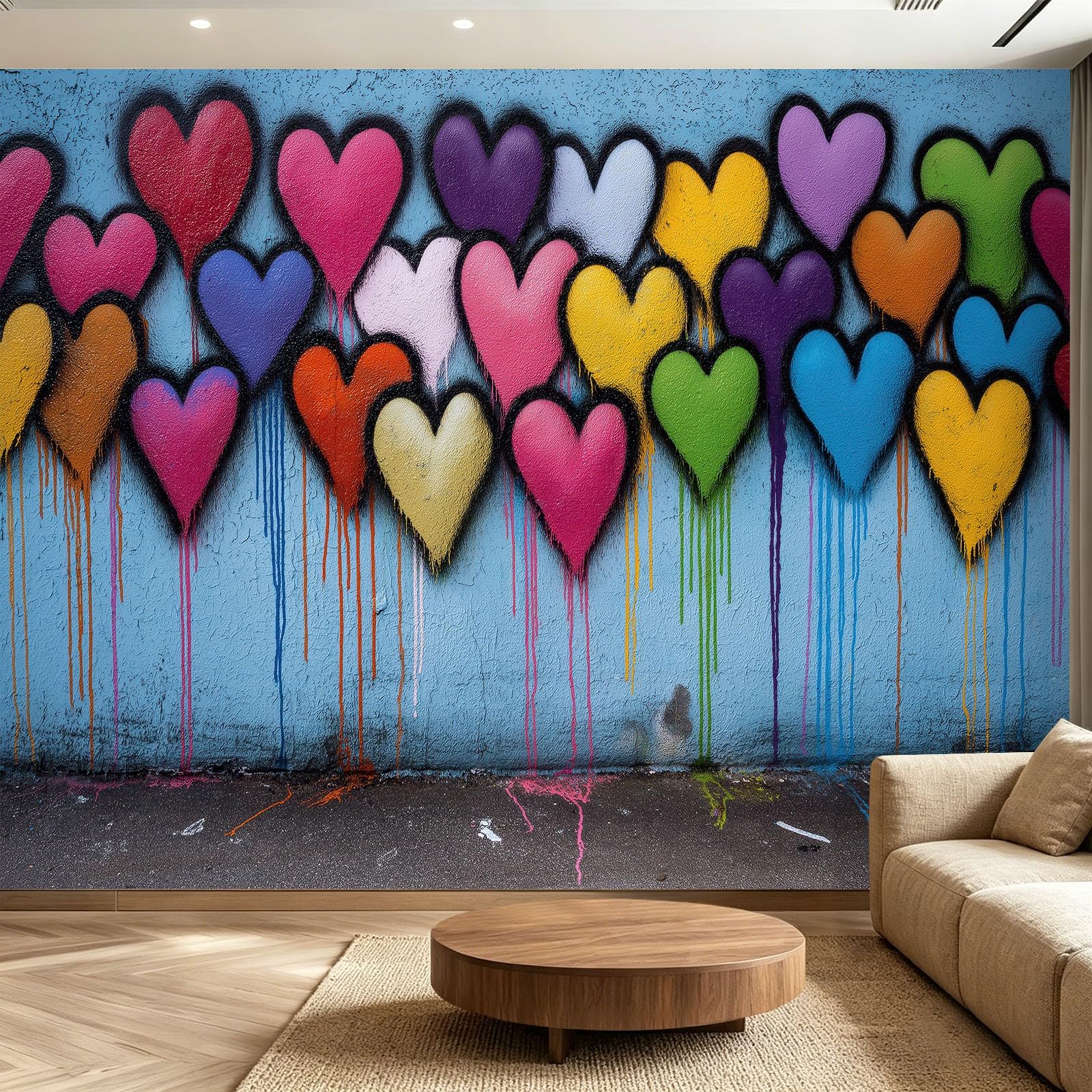 Graffiti fototapeta z włókniny, kolorowe serca, tapeta ścienna z graffiti, wodoszczelna, nadaje się do sypialni, pokoju dziecięcego, salonu, dekoracja ścienna, 250 x 175 cm