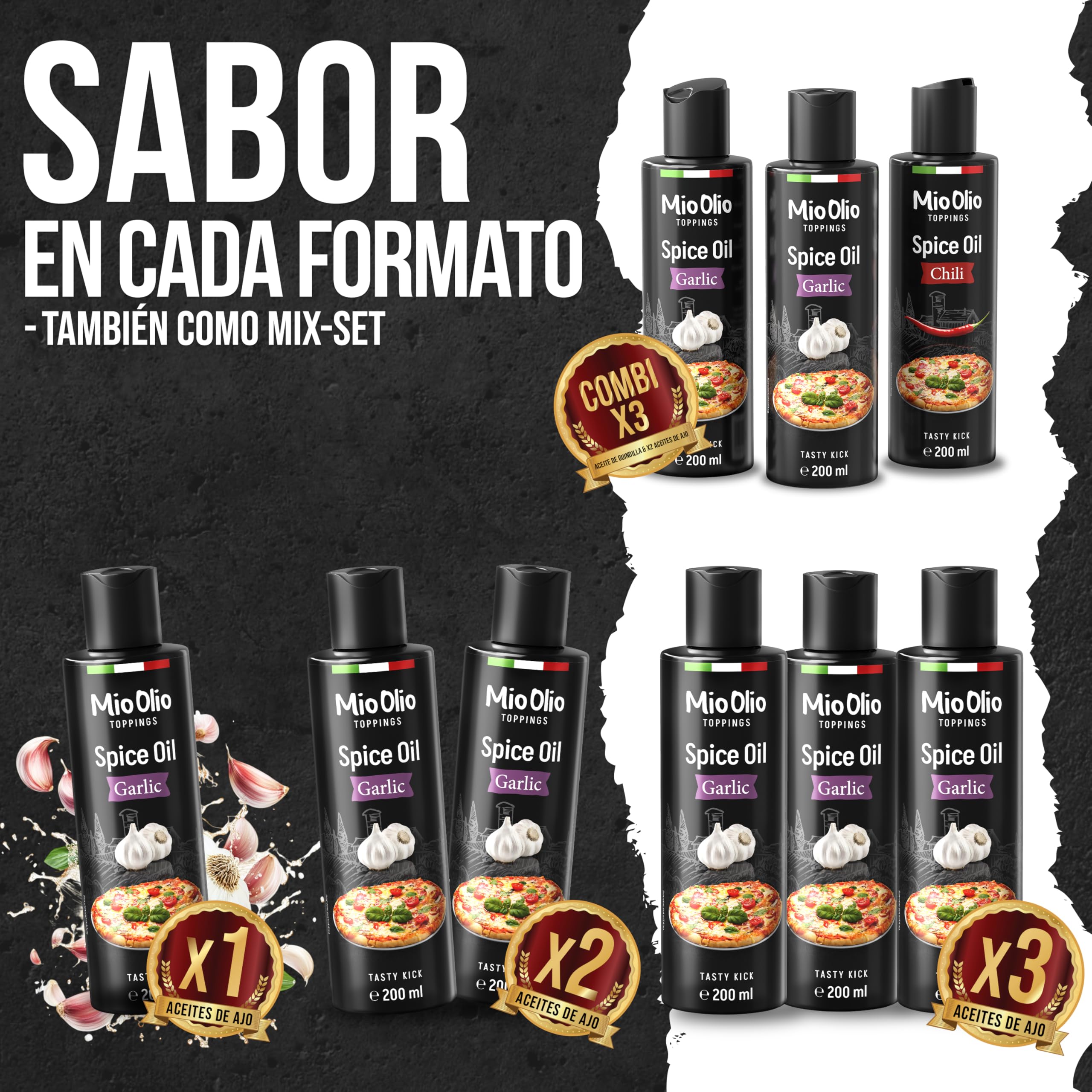 Mioolio 200 ml Aceite de Ajo - Aceite Aromático para Pizza, Pasta, Verduras y Carne - Sin Conservantes, Sin Gluten