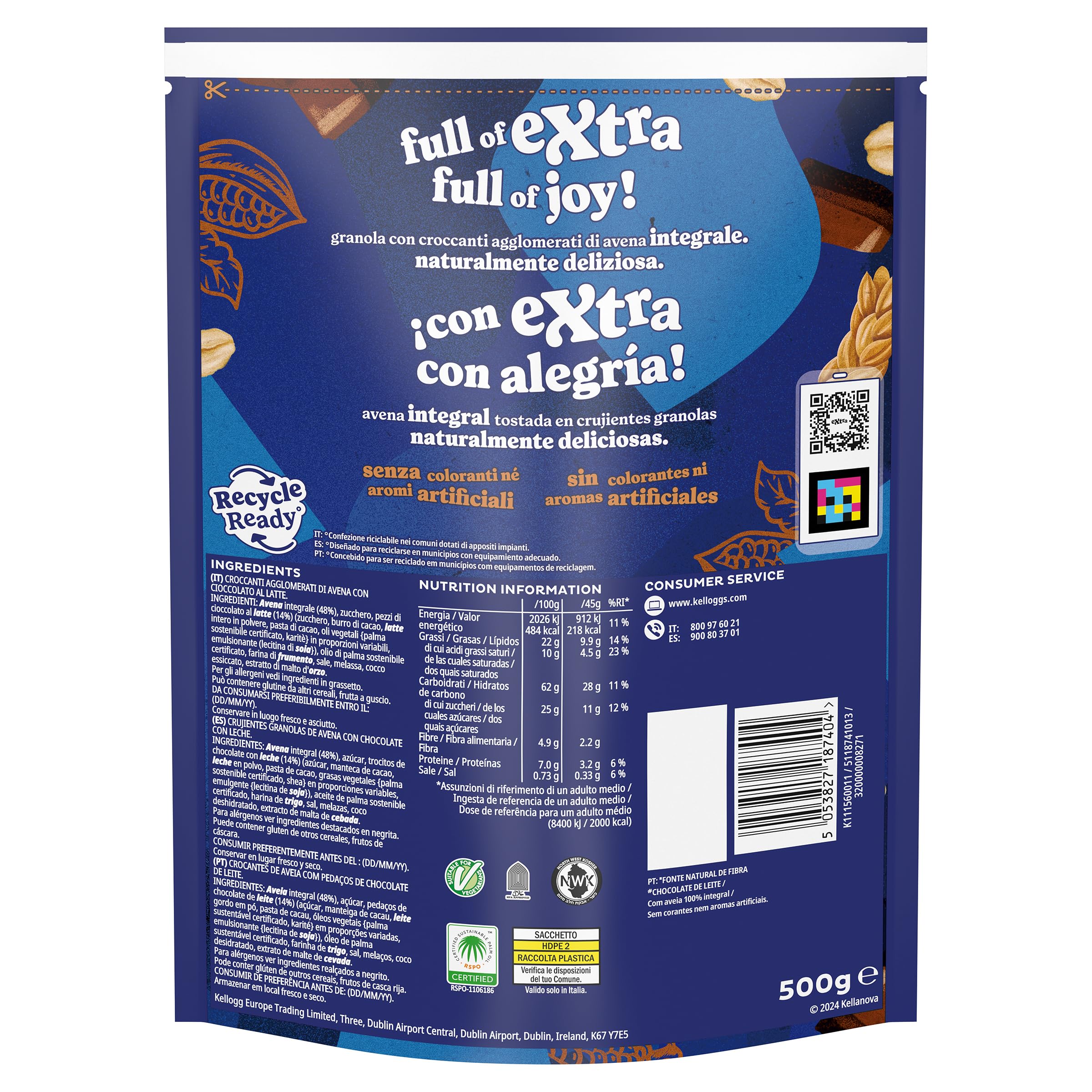 Kellogg's Cereali Extra | Gusto Cioccolato al Latte | Granola con Avena Croccante | Confezione Singola da 500g (1 x 500g) - 2