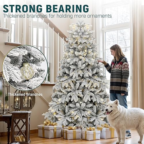 Miniatura 8 de YITAHOME Prelit - Árbol de Navidad flocado de nieve de 6 pies con control remoto, árbol de Navidad artificial de abeto canaán con bisagras con 1225