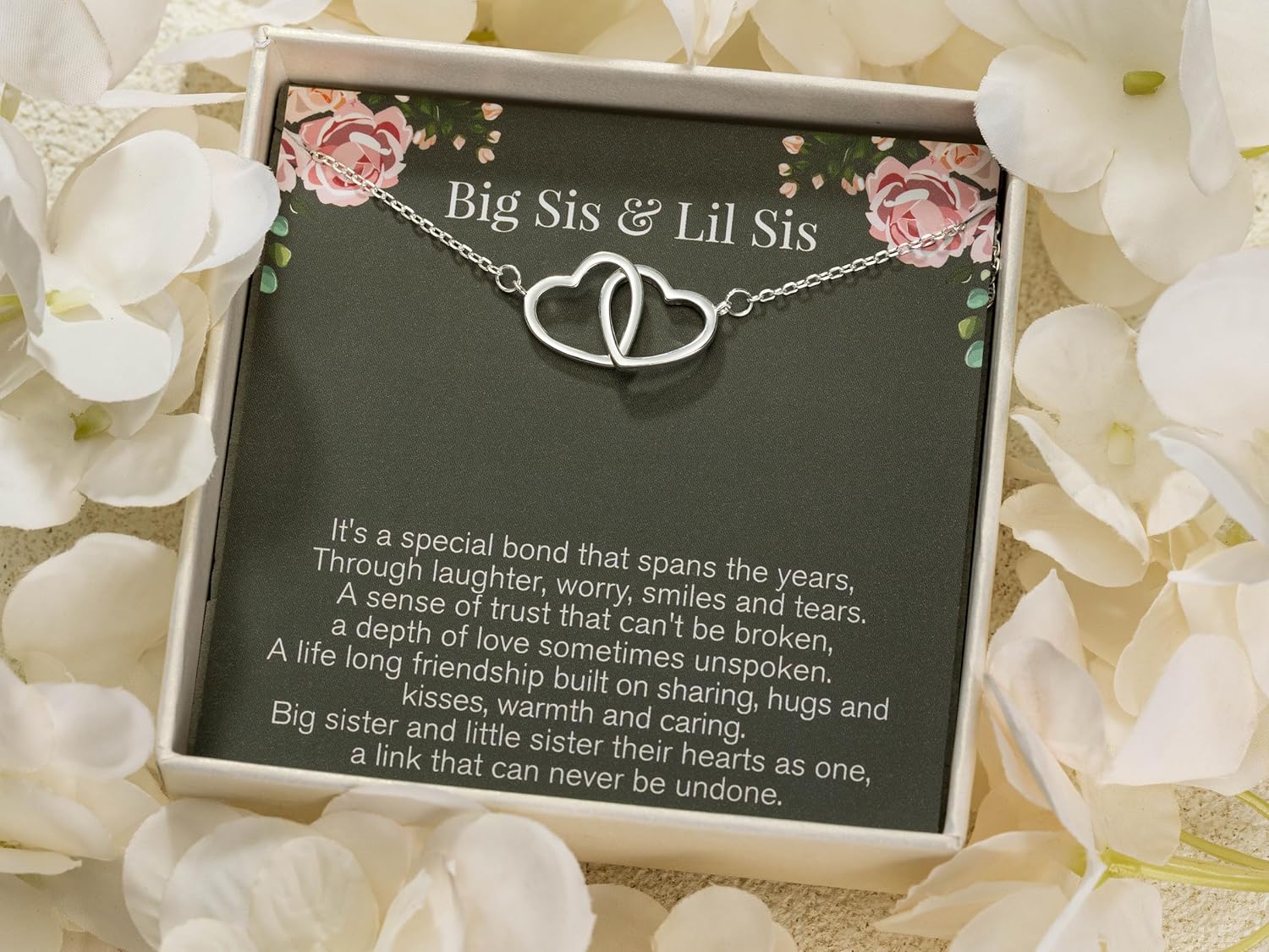 RareLove Sister Necklaces for Women,Big Sis Lil Sis Gift Necklace for Sister Birthday 925 Sterling Silver Interlinked Double Heart Necklace - Image 5