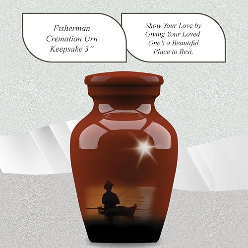 Miniatura 8 de Forever Urns - Urna de recuerdo pequeña de Finshing Man, 1 urna de recuerdo para cenizas humanas con 1 caja de terciopelo, mini urna de recuerdo -
