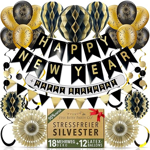 Decoraciones reutilizables de primera calidad para víspera de Año Nuevo 2026 – Pancarta de Feliz Año Nuevo para múltiples ocasiones también deletrea feliz cumpleaños, montaje rápido con velcro