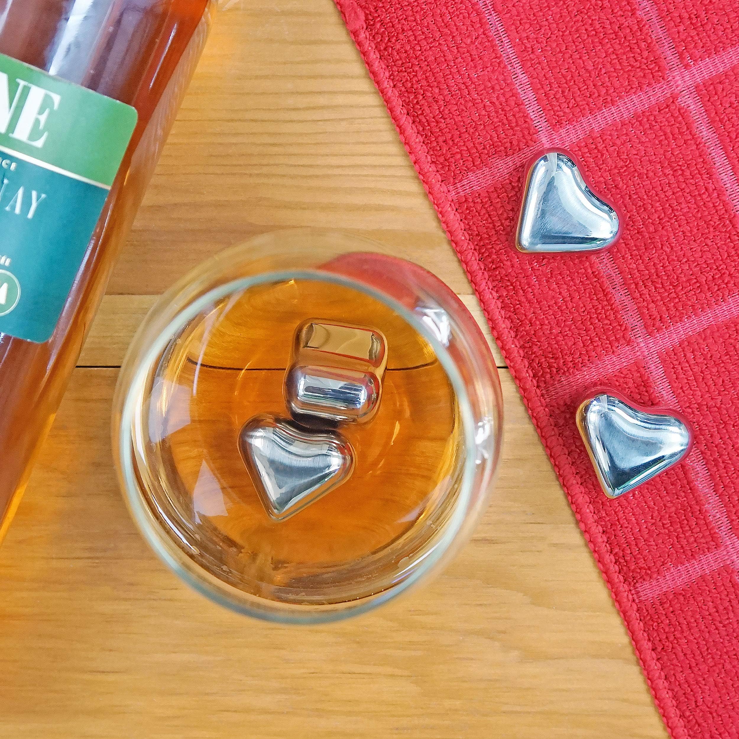 4Pcs Whiskey Stones,Wine Chillers Metal Ice Cube,Stainless Steel Reusable Ice Cubes Heart Shaped Ice Stone for Wine Whiskey Beverages Bar for Men Dad Husband