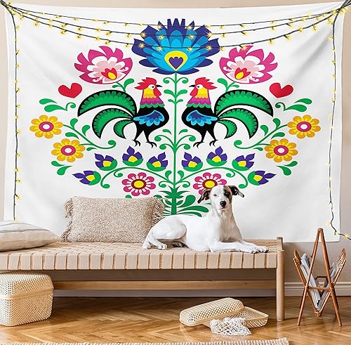 Miniatura 8 de Lunarable Tapiz Gallus, patrón pulido con gallos para jardín, feliz moda, celebración, primavera, eslava, Polonia, decoración para colgar en la