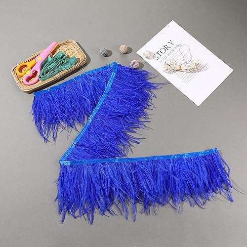 Miniatura 22 de Ribbón de plumas de avestruz rojo, 1.5 capas, 2 yardas de 4 a 5 pulgadas, cintas con flecos, para costura, vestido, proyectos de manualidades