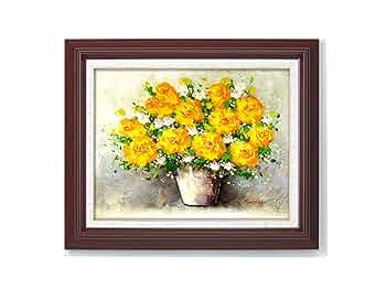 ワイドサイズ油彩額装 花瓶の黄色いバラ 畑省三 SYOZO・HATA 本人サイン ワイドサイズ油彩額装 花瓶の黄色いバラ 畑省三 SYOZO・HATA