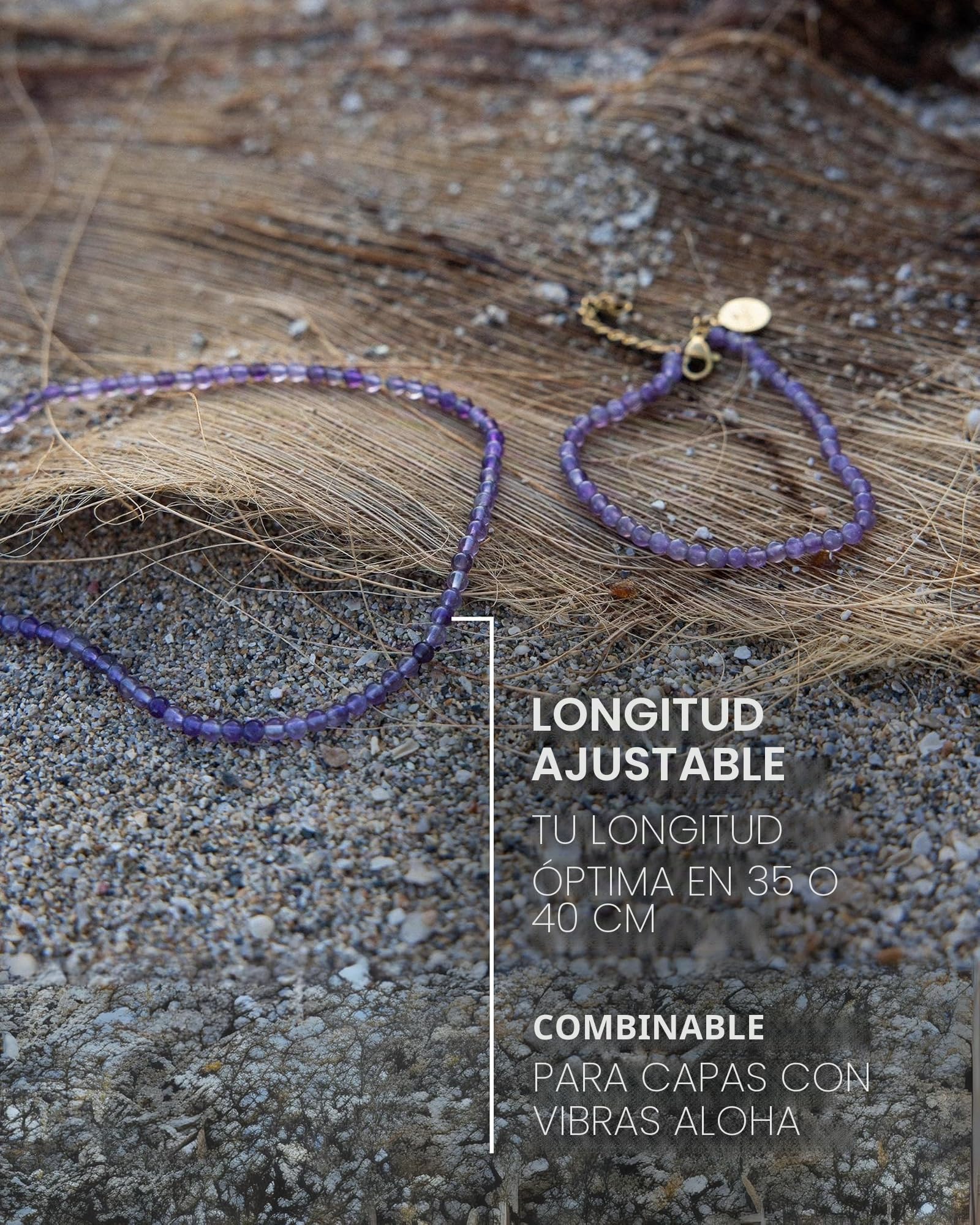 Purelei® Collar de amatista, collar para mujer de acero inoxidable resistente, collar impermeable de perlas de amatista natural, longitud ajustable de 35-40 cm