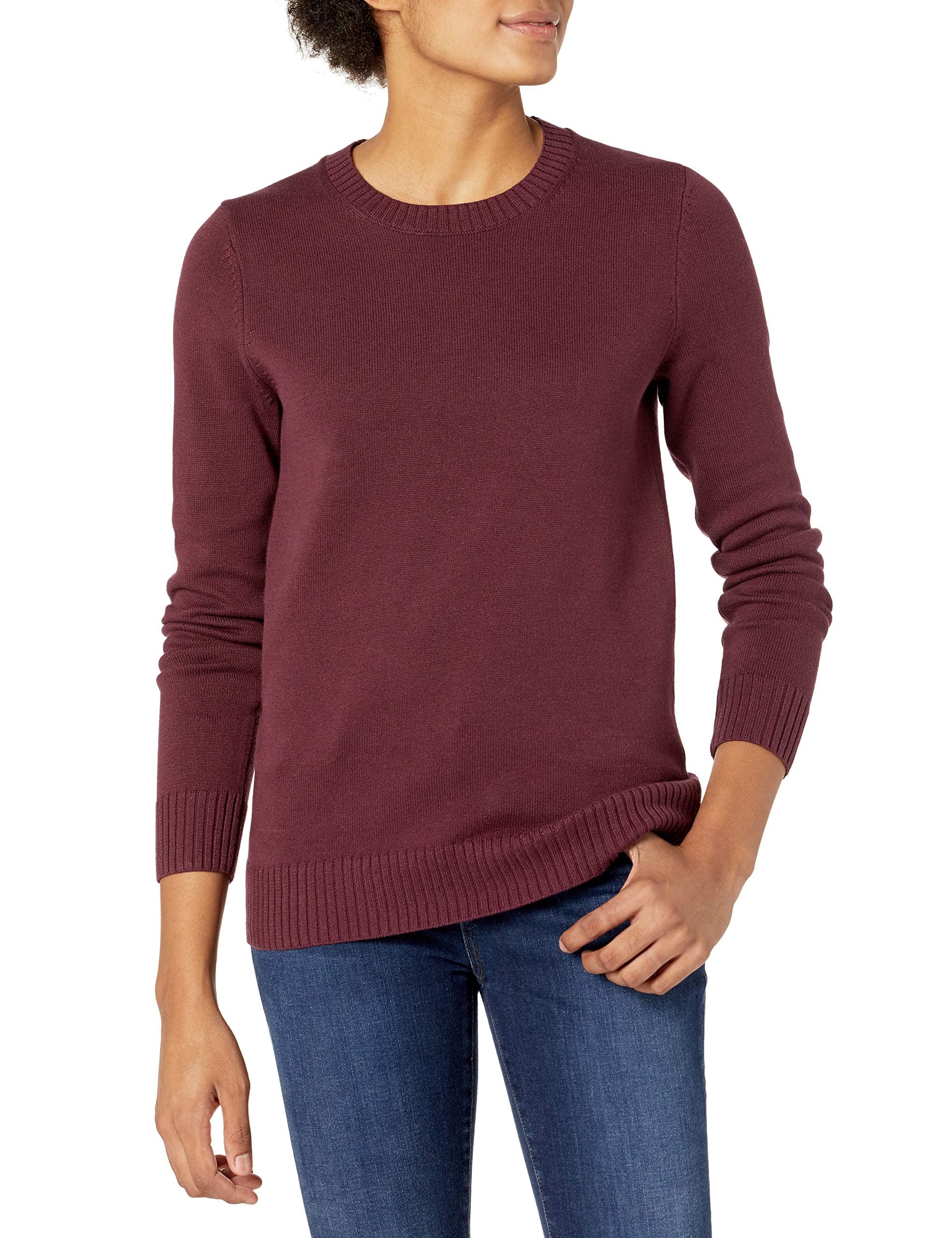 Amazon Essentials Women's 100% Cotton Crewneck Sweater (Available in Plus Size), Burgundy, XS